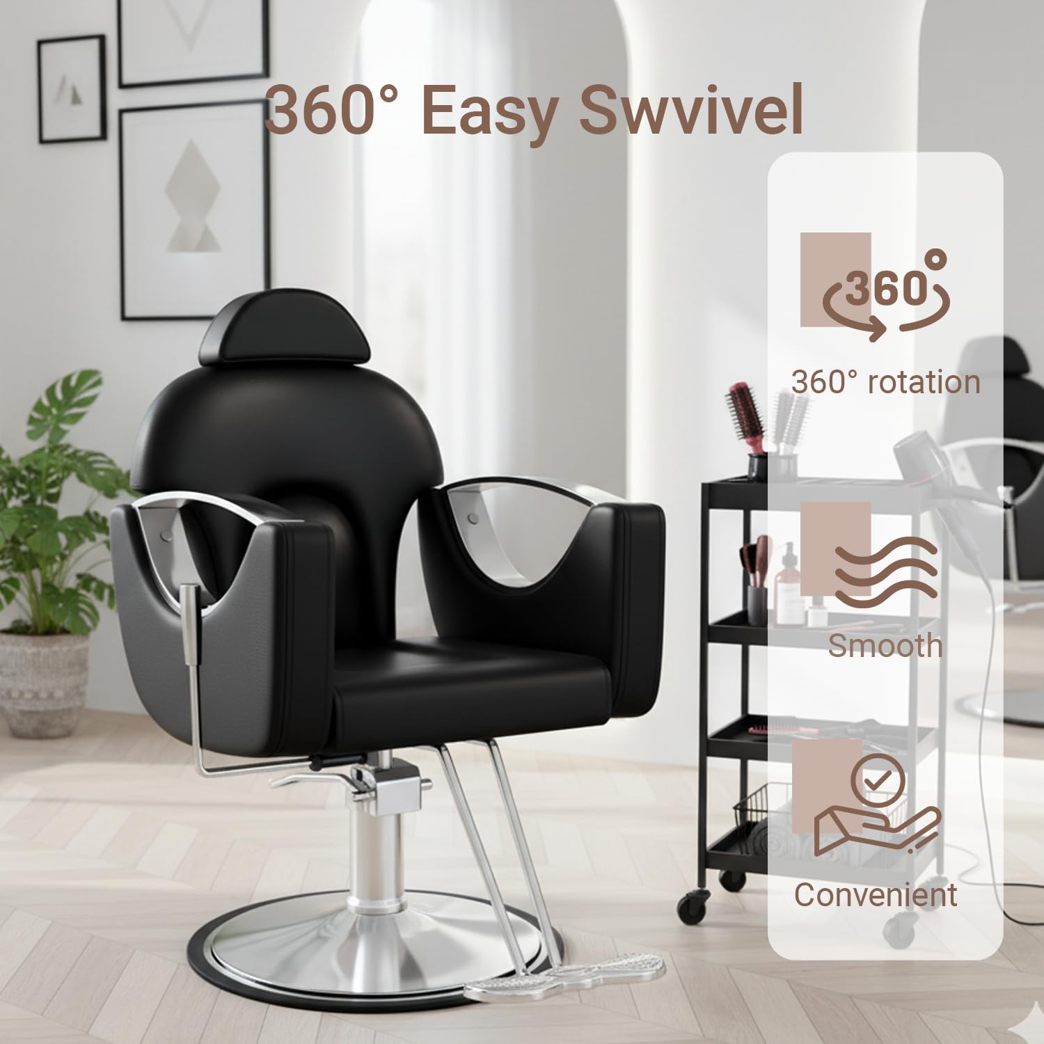 Salon Barber Chair for Hair Stylist, Professional Reclining Hydraulic Styling Chair with Heavy-Duty Pump, All Purpose Hairdresser Chair for Barbershop, Braiding, Shampoo, Spa Equipment, Cool Black