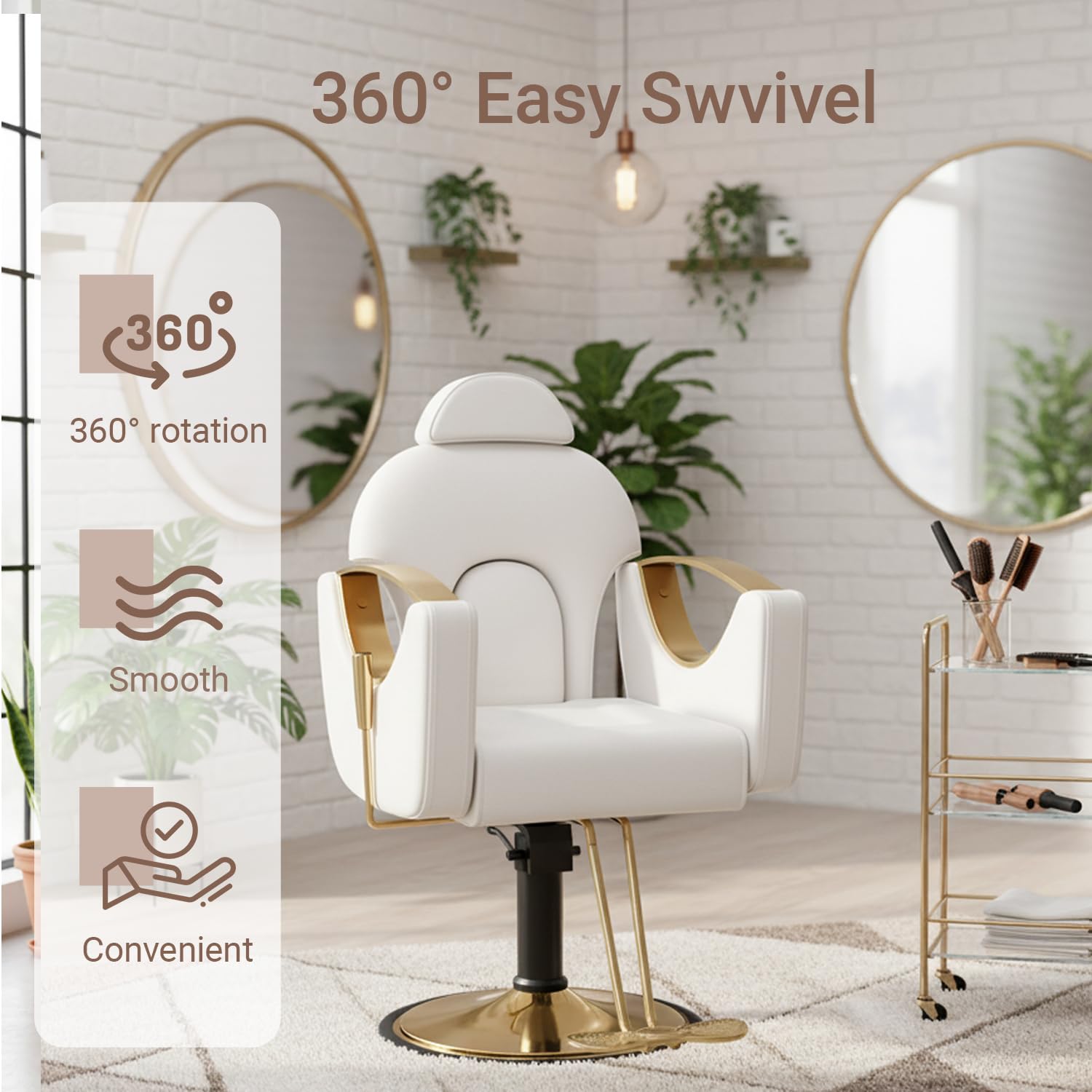 Salon Barber Chair for Hair Stylist, Professional Reclining Hydraulic Styling Chair with Heavy-Duty Pump, All Purpose Hairdresser Chair for Barbershop, Braiding, Shampoo, Spa Equipment, White Gold