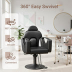 Salon Barber Chair for Hair Stylist, Professional Reclining Hydraulic Styling Chair with Heavy-Duty Pump, All Purpose Hairdresser Chair for Barbershop, Braiding, Shampoo, SpaSalon Equipment, All Black