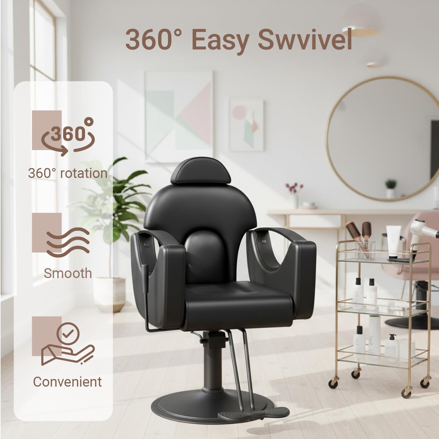 Salon Barber Chair for Hair Stylist, Professional Reclining Hydraulic Styling Chair with Heavy-Duty Pump, All Purpose Hairdresser Chair for Barbershop, Braiding, Shampoo, SpaSalon Equipment, All Black