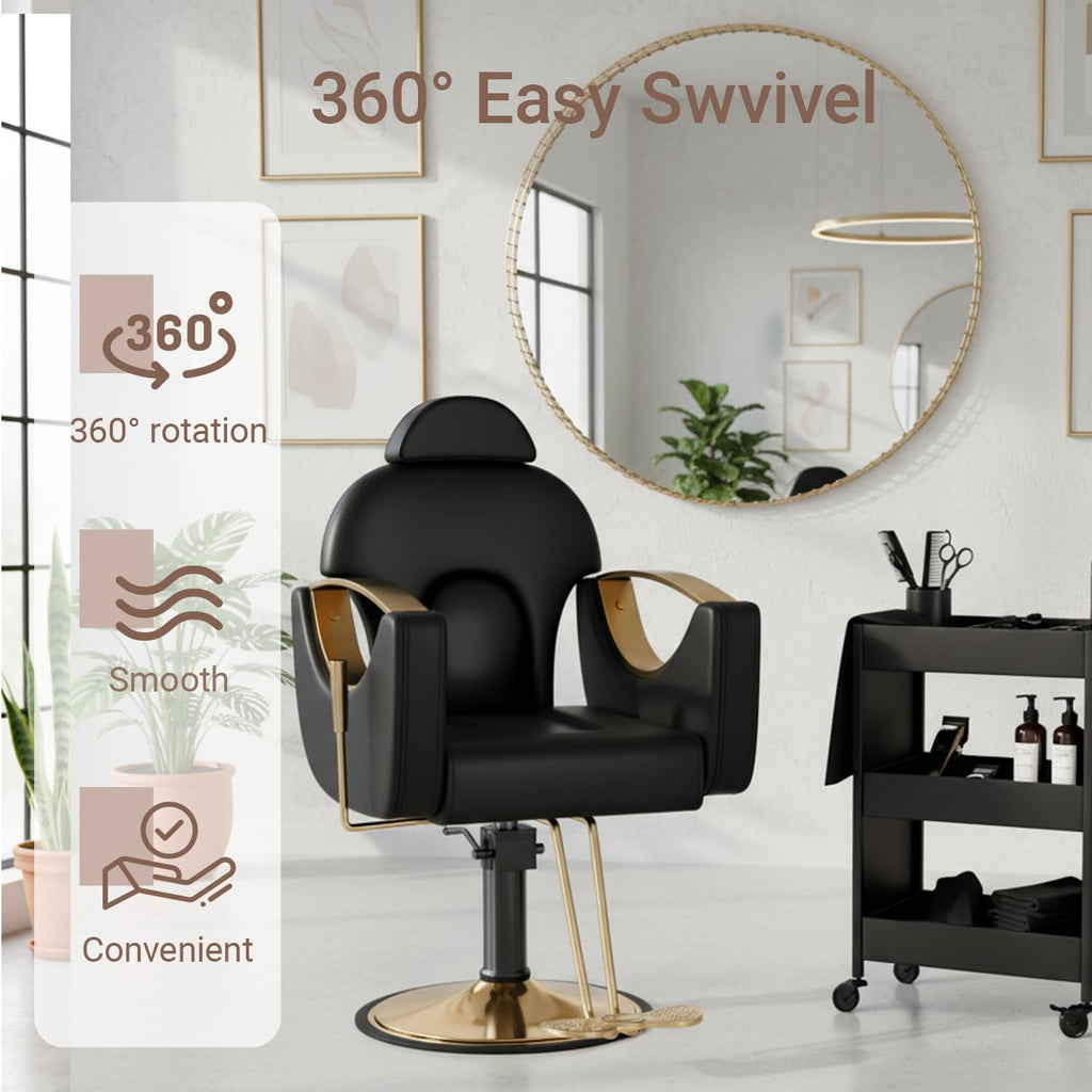 Black Salon Barber Chair for Hair Stylist, Professional Reclining Hydraulic Styling Chair with Heavy-Duty Pump, All Purpose Hairdresser Chair for Barbershop, Braiding, Shampoo, Spa, Salon Equipment