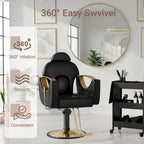 Black Salon Barber Chair for Hair Stylist, Professional Reclining Hydraulic Styling Chair with Heavy-Duty Pump, All Purpose Hairdresser Chair for Barbershop, Braiding, Shampoo, Spa, Salon Equipment