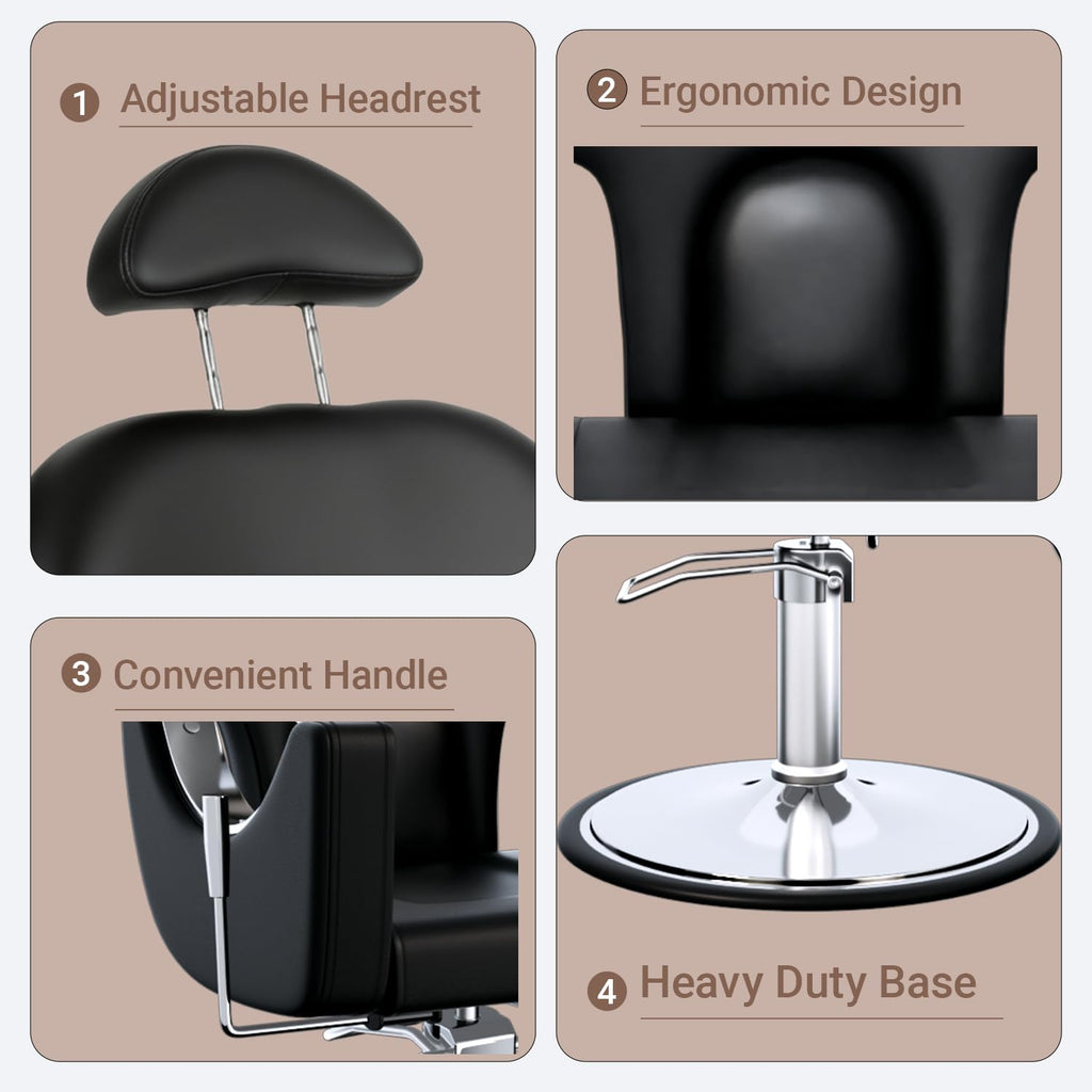 Salon Barber Chair for Hair Stylist, Professional Reclining Hydraulic Styling Chair with Heavy-Duty Pump, All Purpose Hairdresser Chair for Barbershop, Braiding, Shampoo, Spa Equipment, Cool Black