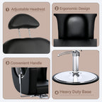 Salon Barber Chair for Hair Stylist, Professional Reclining Hydraulic Styling Chair with Heavy-Duty Pump, All Purpose Hairdresser Chair for Barbershop, Braiding, Shampoo, Spa Equipment, Cool Black