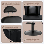 Salon Barber Chair for Hair Stylist, Professional Reclining Hydraulic Styling Chair with Heavy-Duty Pump, All Purpose Hairdresser Chair for Barbershop, Braiding, Shampoo, SpaSalon Equipment, All Black