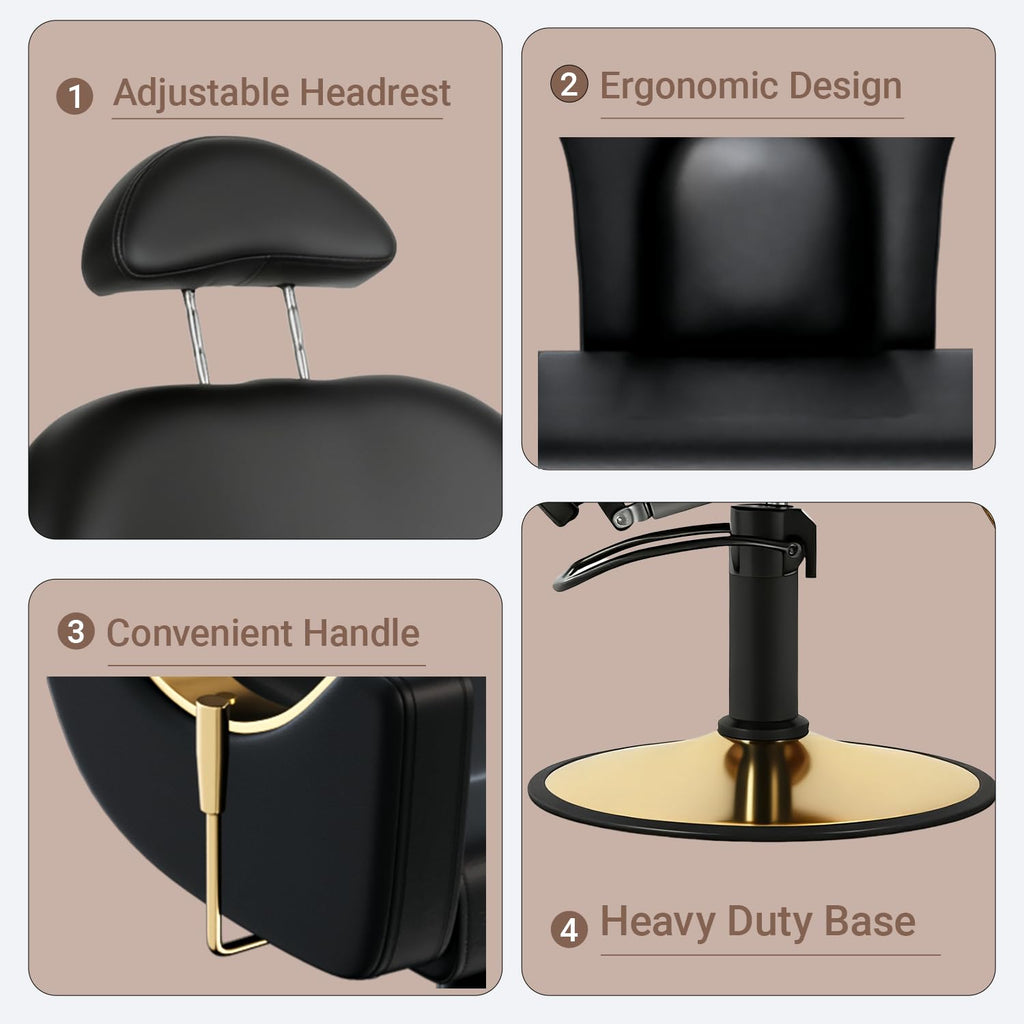 Black Salon Barber Chair for Hair Stylist, Professional Reclining Hydraulic Styling Chair with Heavy-Duty Pump, All Purpose Hairdresser Chair for Barbershop, Braiding, Shampoo, Spa, Salon Equipment