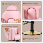 Salon Barber Chair for Hair Stylist, Professional Reclining Hydraulic Styling Chair with Heavy-Duty Pump, All Purpose Hairdresser Chair for Barbershop, Braiding, Shampoo, Spa Equipment, Cute Pink