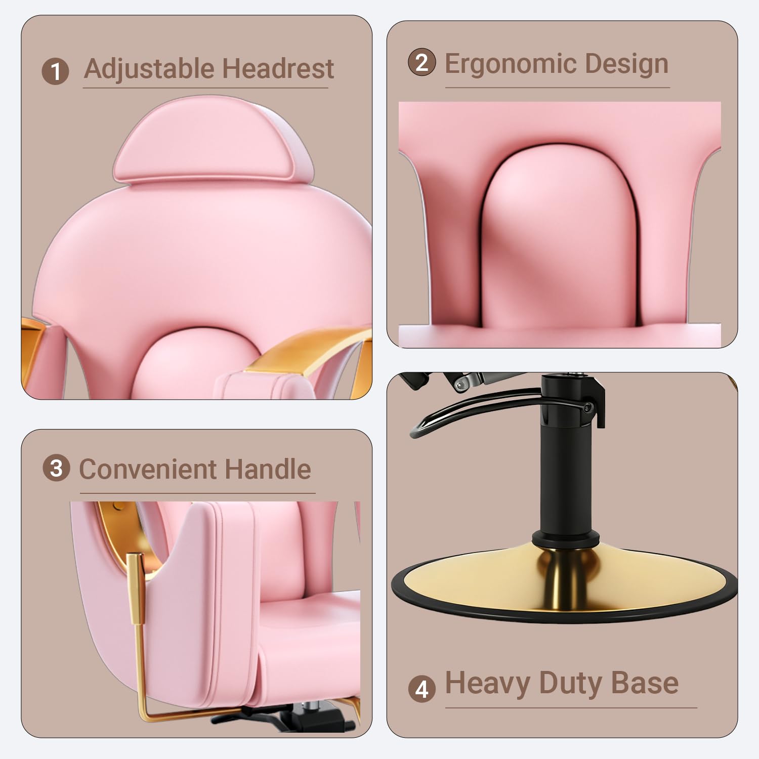 Salon Barber Chair for Hair Stylist, Professional Reclining Hydraulic Styling Chair with Heavy-Duty Pump, All Purpose Hairdresser Chair for Barbershop, Braiding, Shampoo, Spa Equipment, Cute Pink
